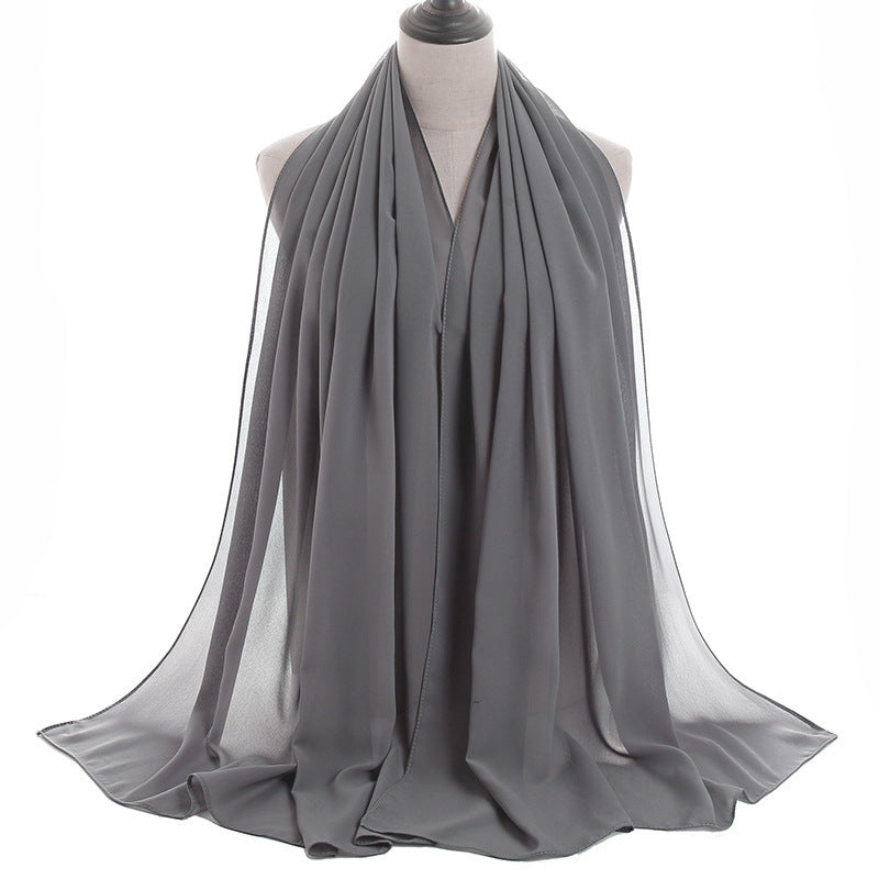 Solid-color Pearl Chiffon Long Scarf For Women