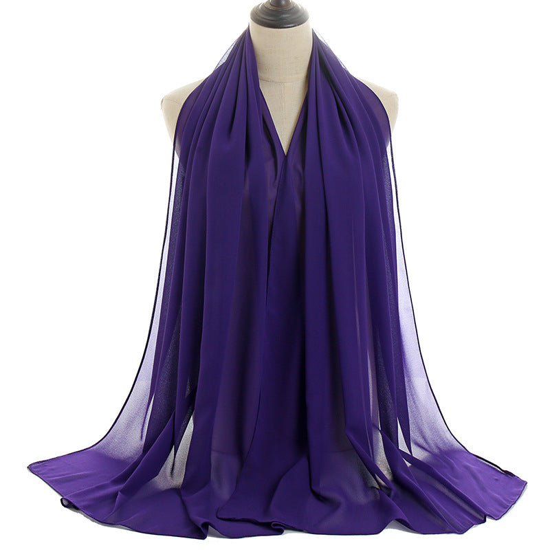 Solid-color Pearl Chiffon Long Scarf For Women