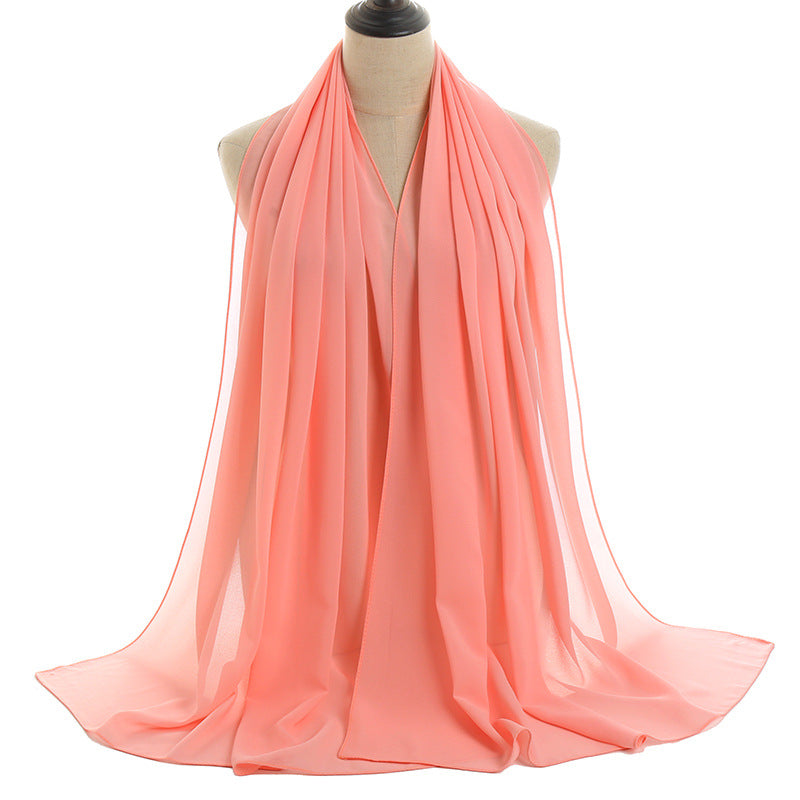 Solid-color Pearl Chiffon Long Scarf For Women