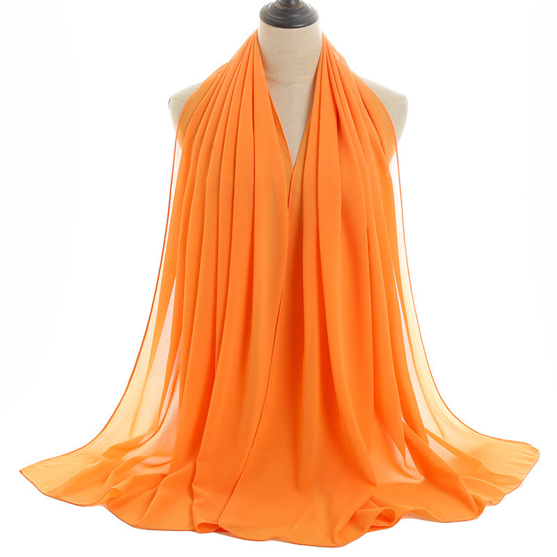 Solid-color Pearl Chiffon Long Scarf For Women