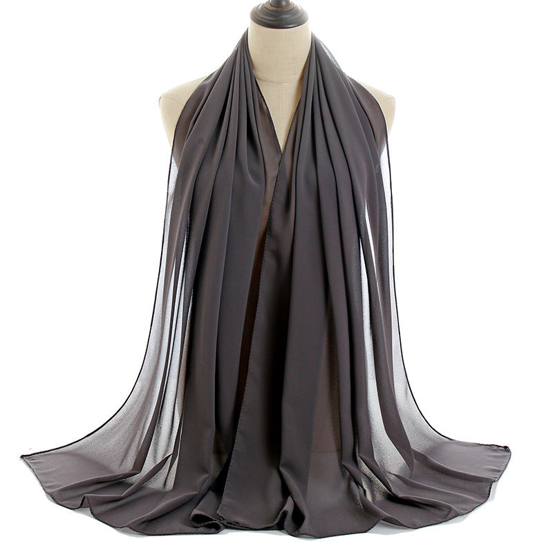Solid-color Pearl Chiffon Long Scarf For Women