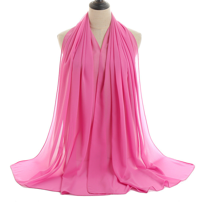 Solid-color Pearl Chiffon Long Scarf For Women