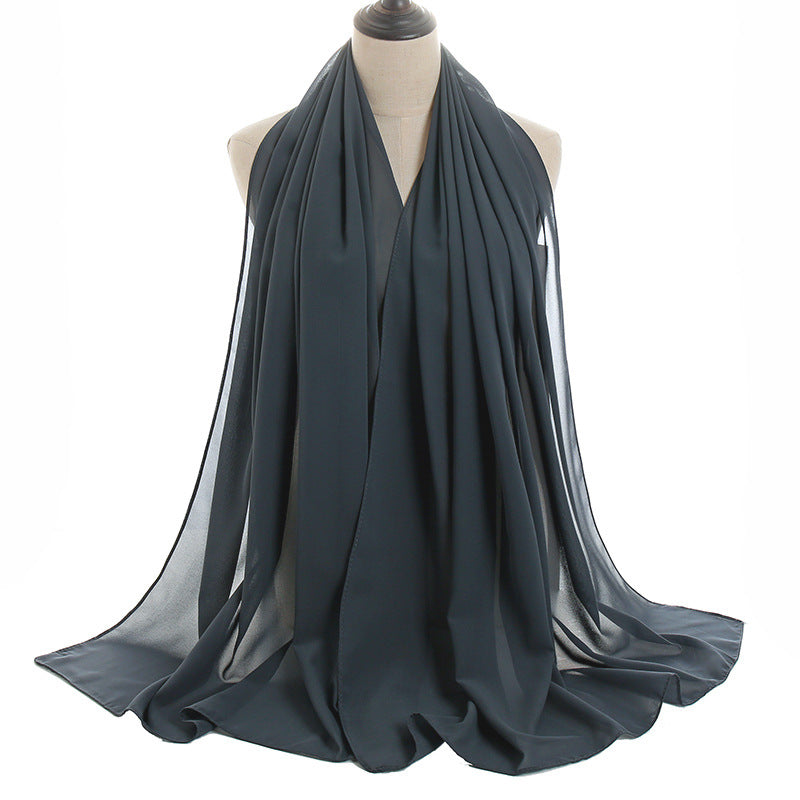 Solid-color Pearl Chiffon Long Scarf For Women