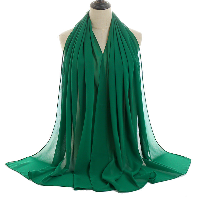 Solid-color Pearl Chiffon Long Scarf For Women