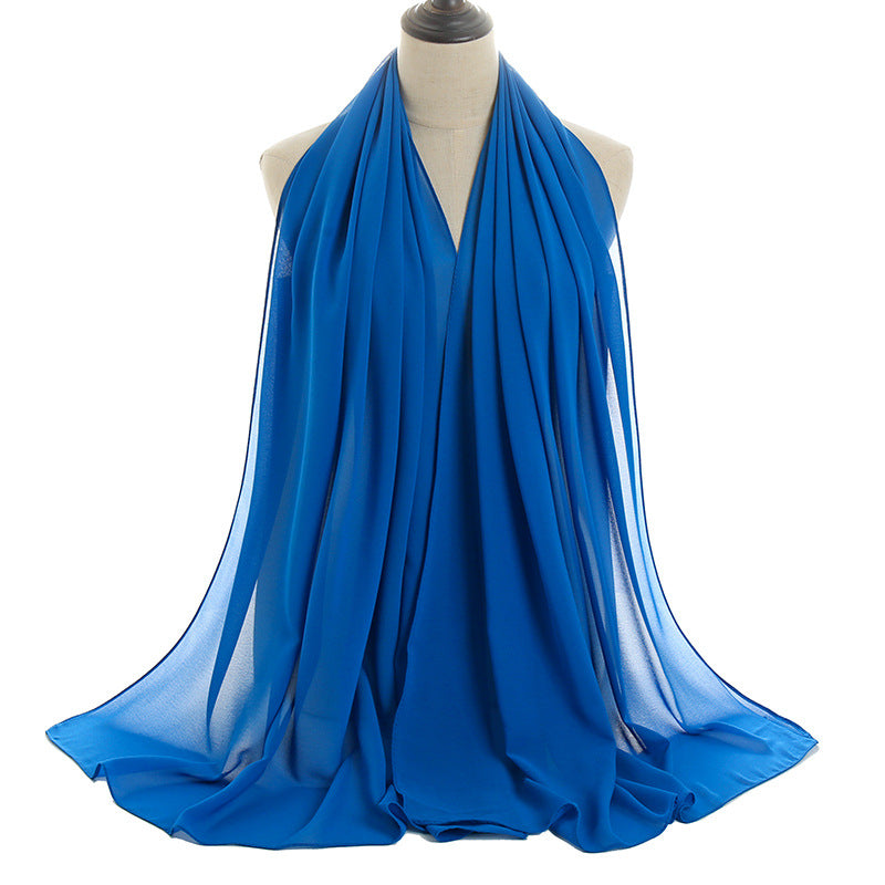 Solid-color Pearl Chiffon Long Scarf For Women
