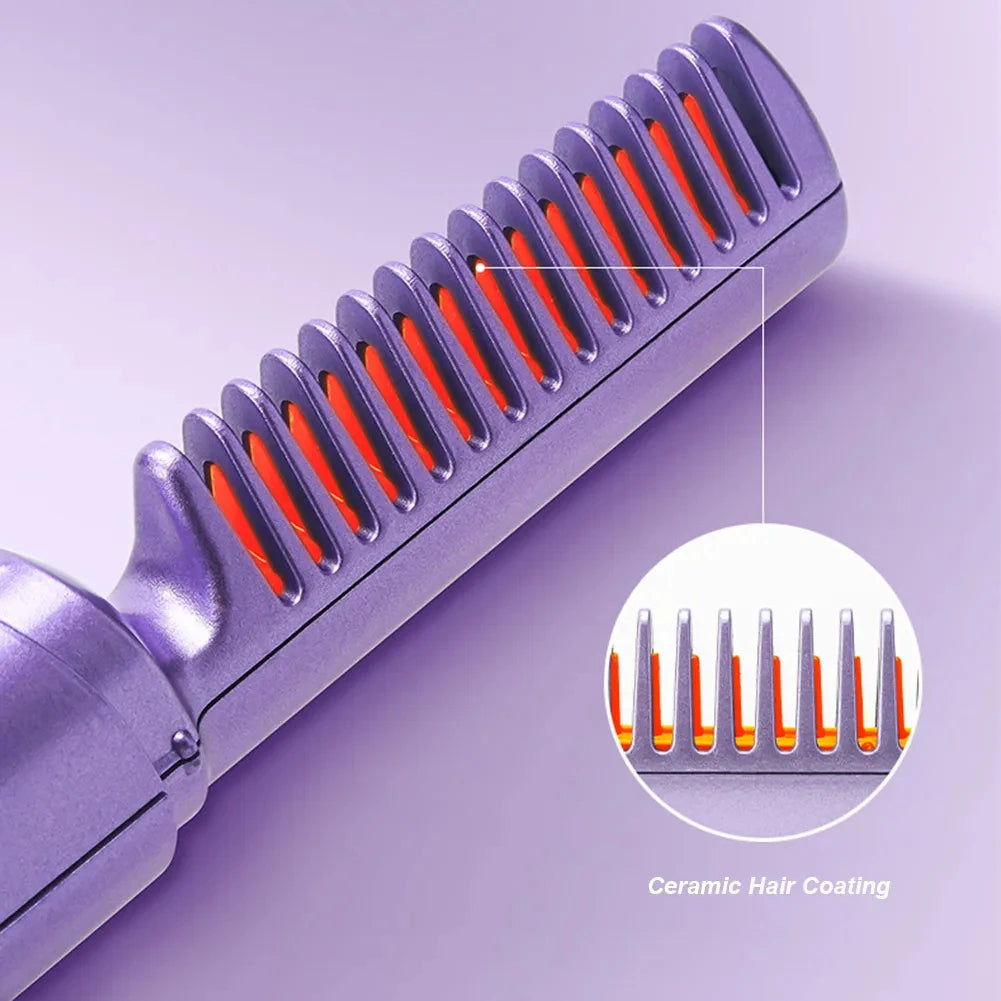 Professional Wireless Hair Straightener & Curler - Fast Heating Styling Brush