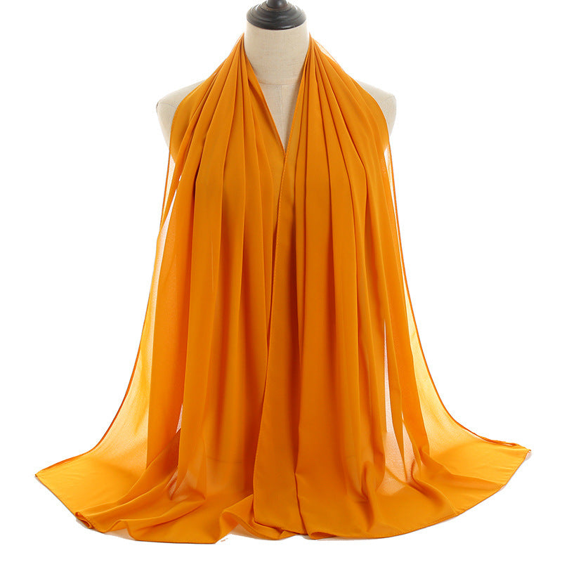 Solid-color Pearl Chiffon Long Scarf For Women