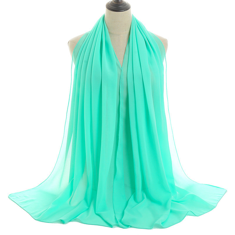 Solid-color Pearl Chiffon Long Scarf For Women
