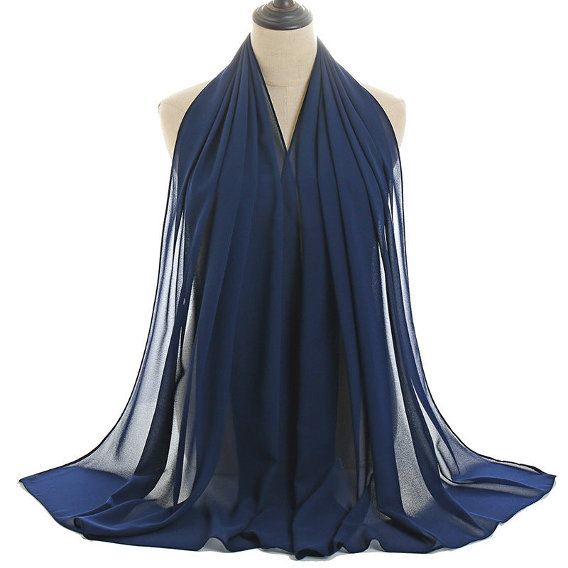 Solid-color Pearl Chiffon Long Scarf For Women