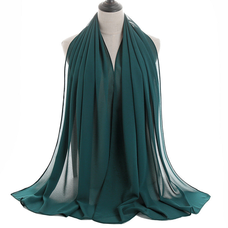 Solid-color Pearl Chiffon Long Scarf For Women