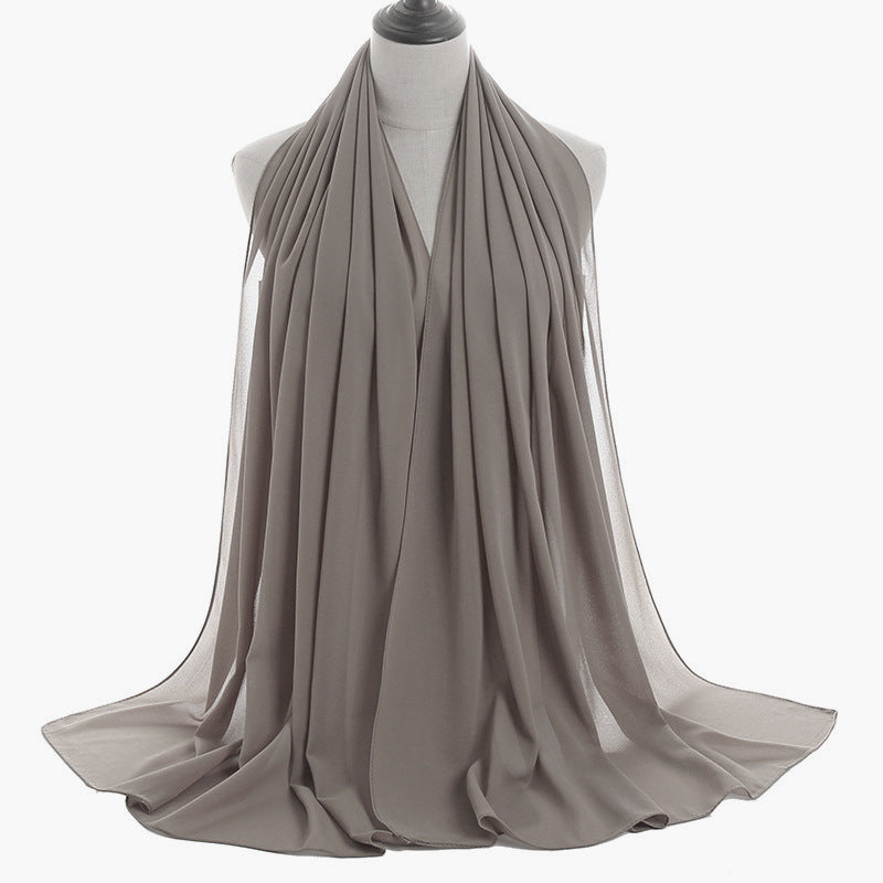 Solid-color Pearl Chiffon Long Scarf For Women
