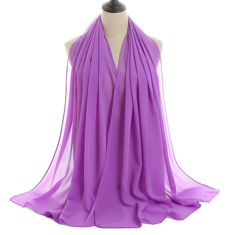 Solid-color Pearl Chiffon Long Scarf For Women